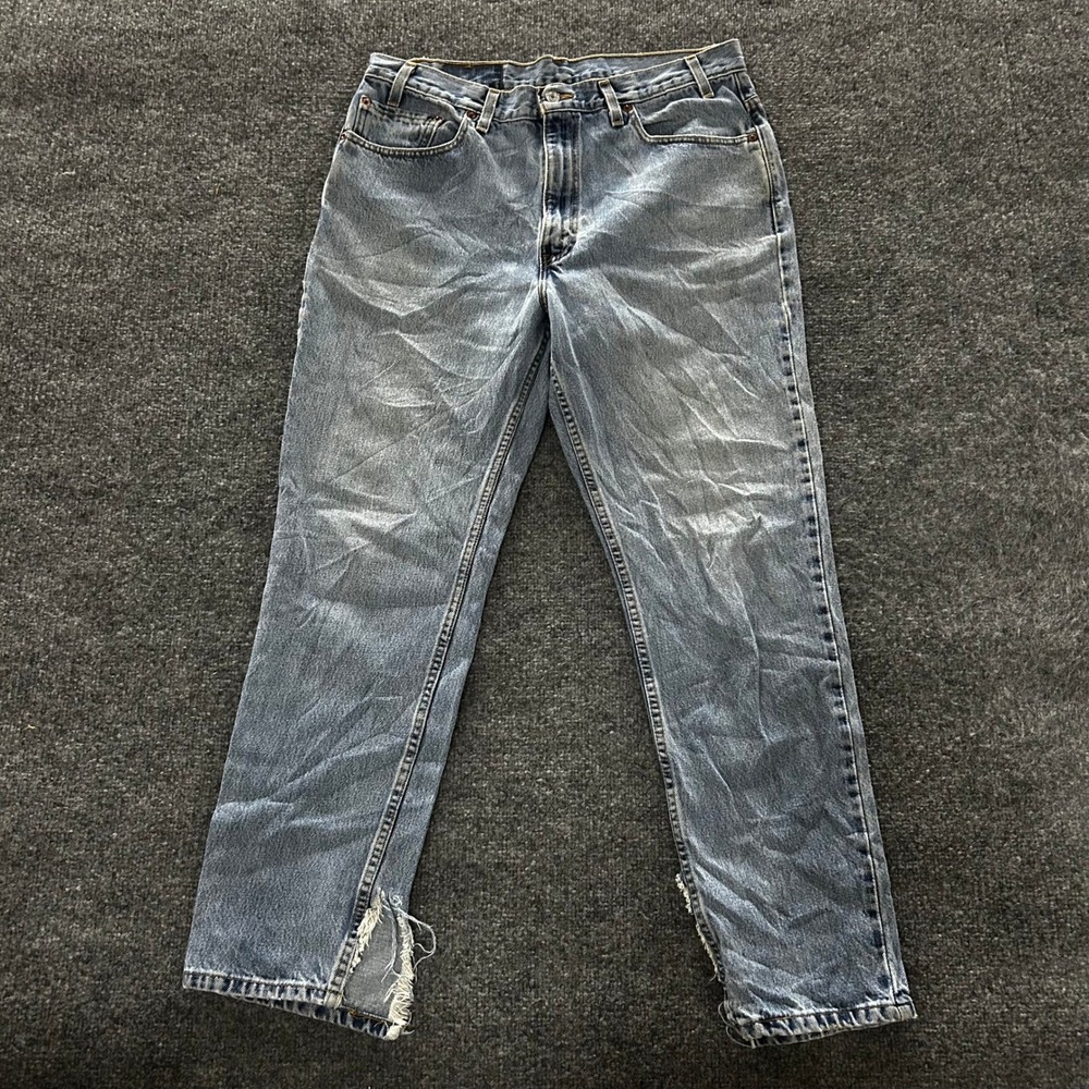 Levi's Jeans Mens Size 33 Blue 505 Straight Leg Light Wash Distressed Rips